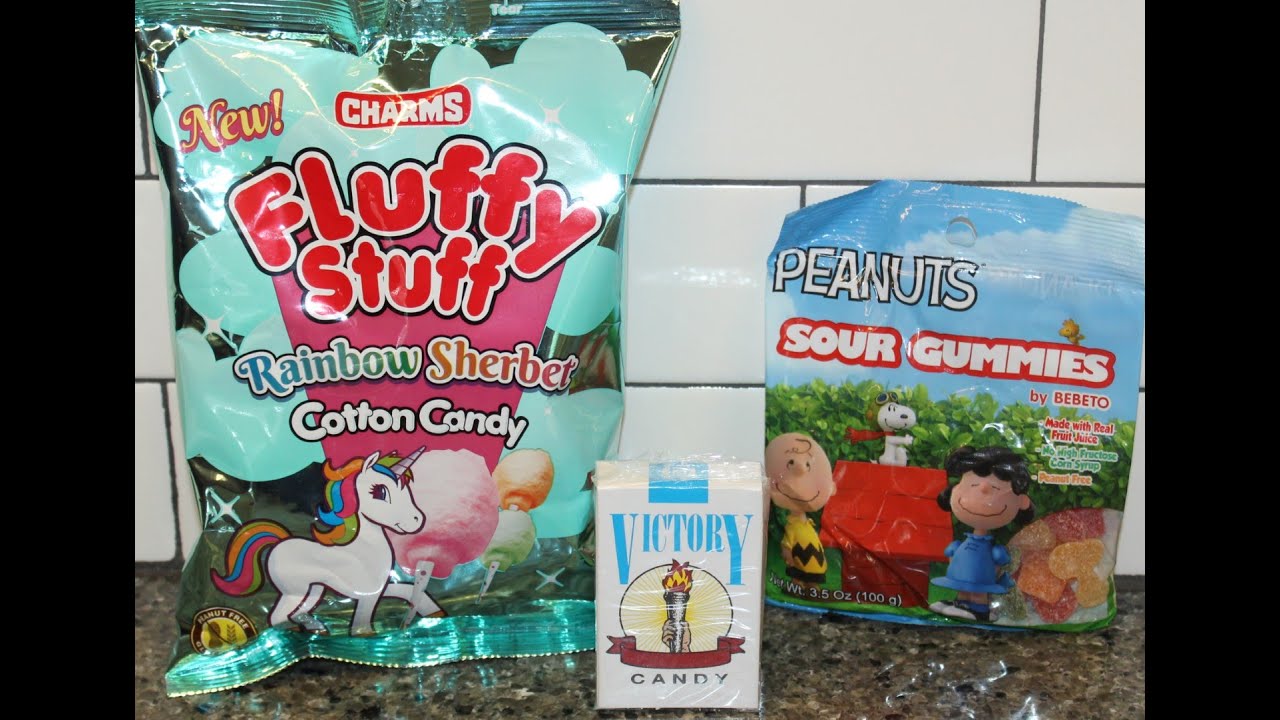 Charms Rainbow Sherbet Cotton Candy, Victory Candy (Cigarettes), Bebeto