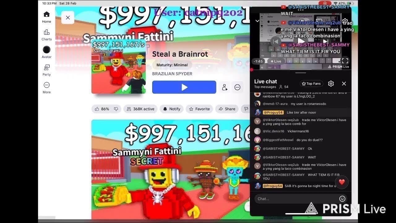 steal a brainrot live trade / pvp