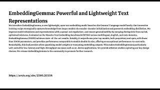 EmbeddingGemma: Powerful and Lightweight Text Representations
