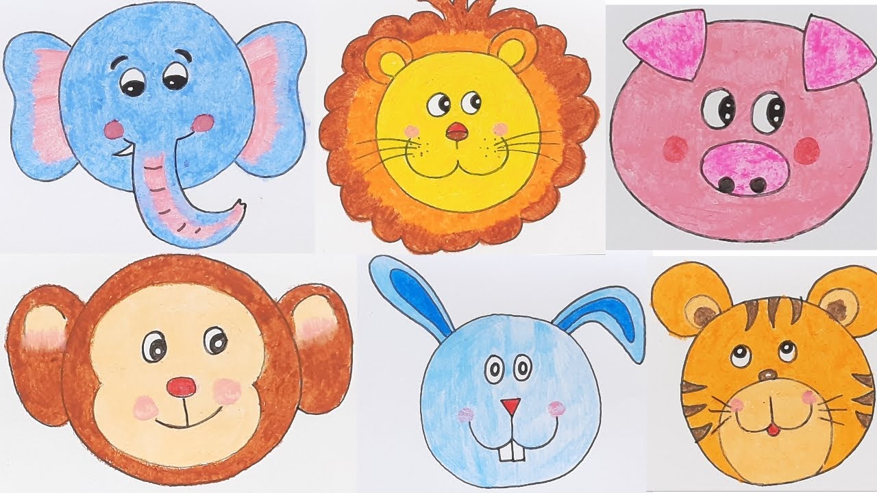 Simple Animal Face Drawings for Kids, How to Draw Animals using Circle, Circle Shape Drawing, By Activities For Kids