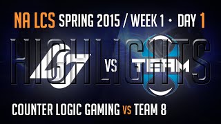 CLG vs Team 8 (Highlights) | S5 NA LCS Spring 2015 Week 1 Day 1 Game 5 | Counter Logic Gaming vs T8