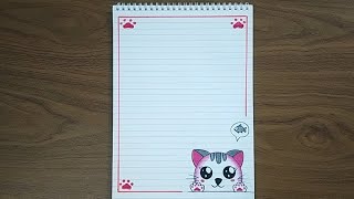 تزيين دفاتر على شكل قطة كيوت بطريقة سهلة |رسومات لتزيين الدفاتر | easy notebook border