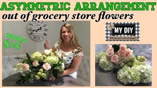Asymmetric Flower Arrangement | Easy Grocery Store Flower Arranging | Hydrangeas & Roses