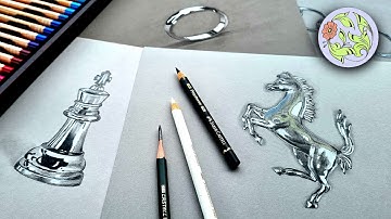 10 Silver and Chrome Effect Drawings - Reflective Surfaces only with Colored Pencils