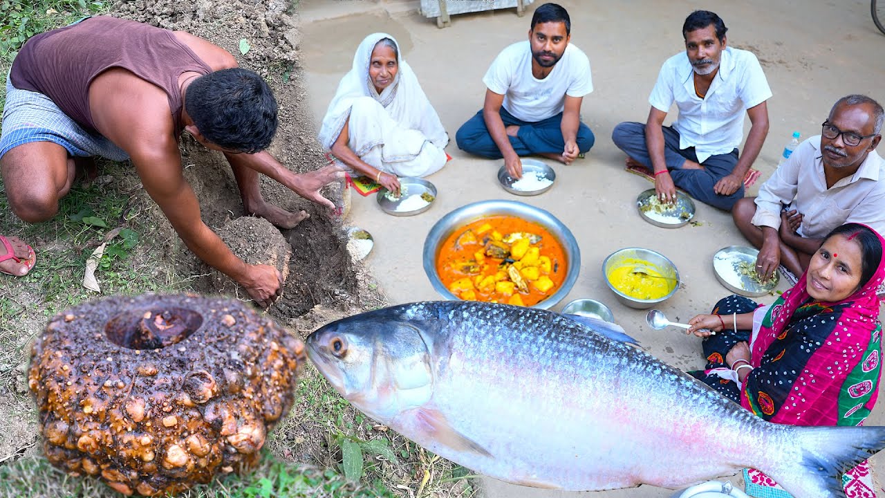 ওল কচু দিয়ে ইলিশ মাছের তরকারি | Elephant foot and Hilsha fish curry in Bengali village style