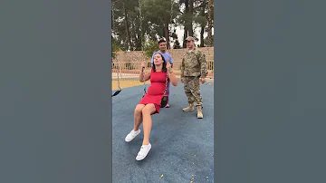 Pregnant wife turns around and sees her military husband for the first time in 8 months!❤️ #shorts