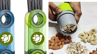 Mini & Cheap Kitchen gadgets | 3 in 1 Cup lid Gap Cleaning Brush | Dry fruits Cutter & Slicer