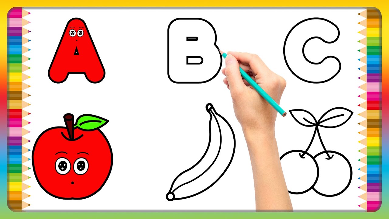 ABC Fruits Drawing, Painting and Coloring for Kids & Toddlers | Draw, Paint and Learn