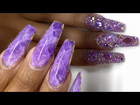 Dress your nails to impress with this marbled amethyst nail art with gold  flakes! - Lucy's Stash