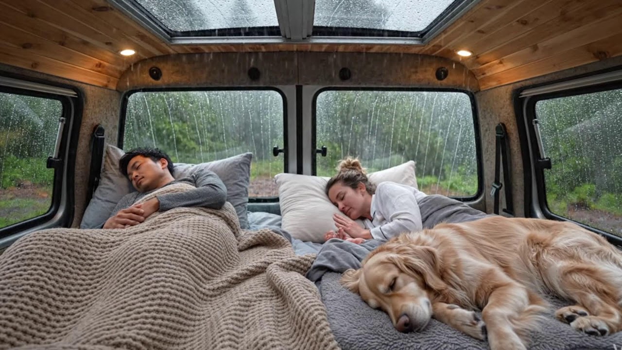 Streaming Calming Rain in a Camper Van at Night | ASMR for Stress Relief