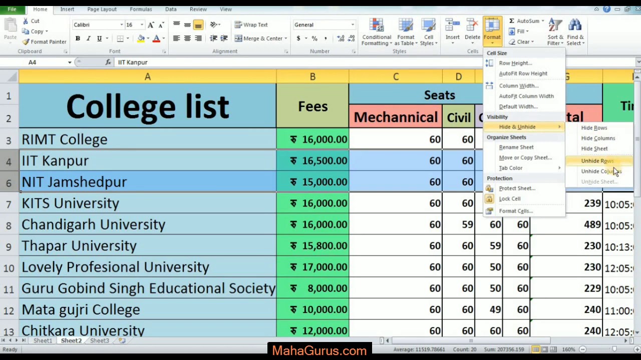 How to Unhide Row in Excel- Unhide Row in Excel Tutorial in Hindi