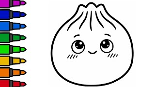 🥟💖 How To Draw a Cute Kawaii Dumpling 🥟 |Dumpling Drawing & Coloring for Kids and Toddlers 🎨✨ 