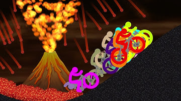 Escape Lava Flow from Volcano Eruption! Escape from the Lava - Survival Bicycle Race in Algodoo
