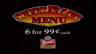 Wendy's Six Choices For $0.99 Super Value Menu 1990 Commercial