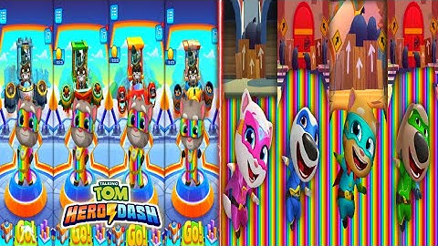 TALKING TOM HERO DASH - SUPER HEROES TOM RAINBOW COLOUR & SAVING ALL SUPER HEROES GAMEPLAY ON MOBILE