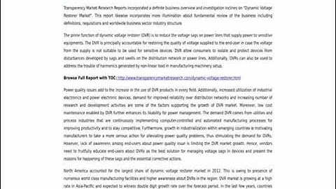 Dynamic Voltage Restorer Market - New Research Report, 2014 - 2020
