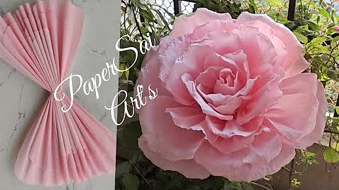Giant Crepe Paper flower for decoration, Handmade flores de papel Crepe,rose DIY @PaperSaiarts