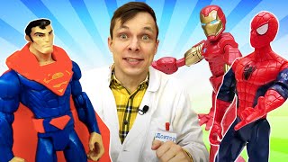 Видео про супергероев марвел. Человек Паук, Железный Человек и другие в Мегаклинике! Игры в больницу