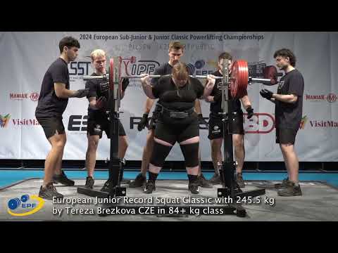 European Junior Record Squat Classic with 245.5 kg by Tereza Brezkova CZE in 84+ kg class