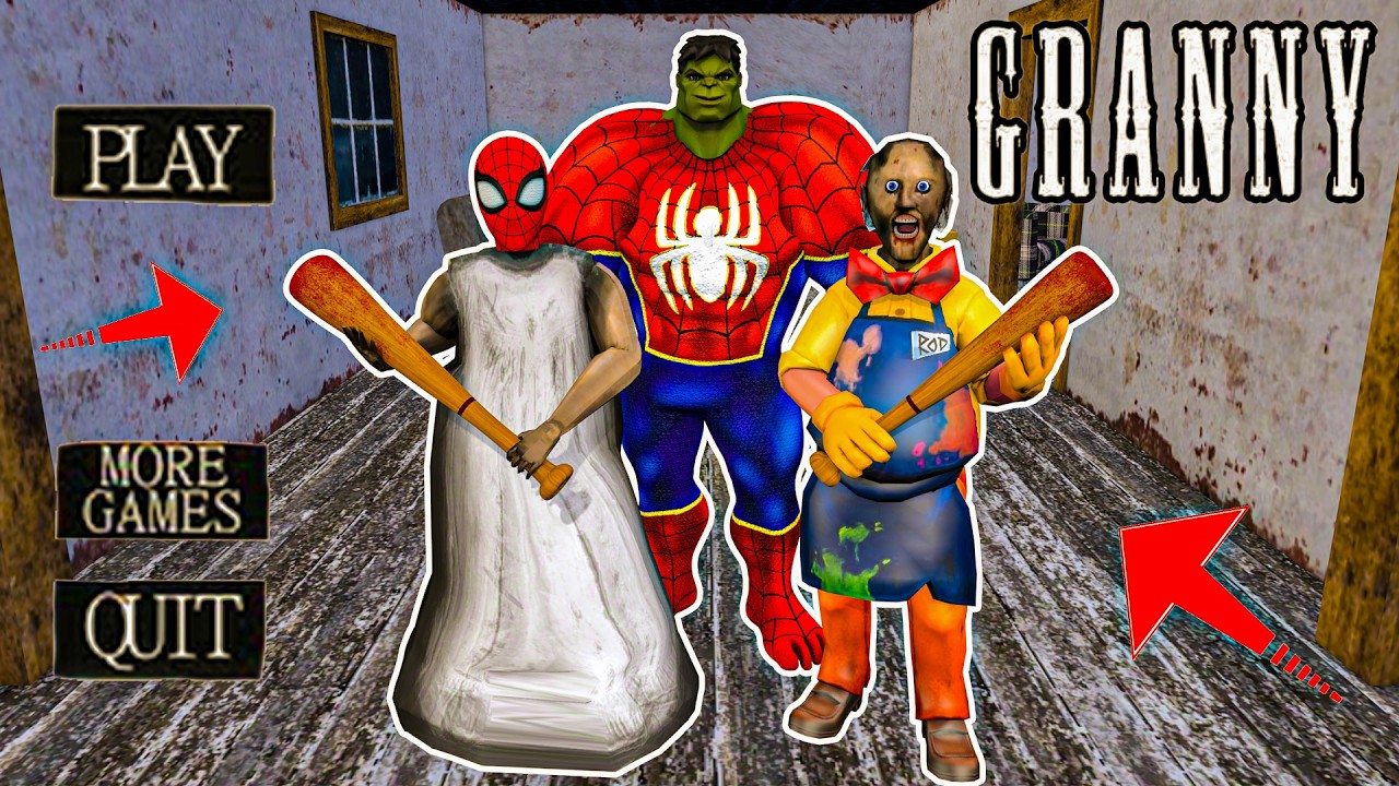 Playing as SpiderMan x Granny x Grandpa x Baby Spider Team Family in Granny House