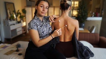 ASMR Back Fluffy FEATHER Ball TRACING & SCRATCHING fabric | real person asmr