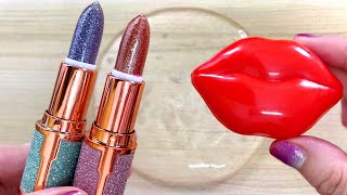 Makeup slime!Mixing lipstick&lip balm into slime!Satisfying slime video ASMR!#96