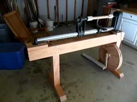 Simple treadle lathe power for Craftsman lathe - YouTube