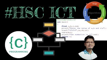 HSC ICT :: তিনটি সংখ্যার যোগফল নির্ণয়ের জন্য C প্রোগ্রাম, ফ্লোচার্ট এবং অ্যালগরিদম