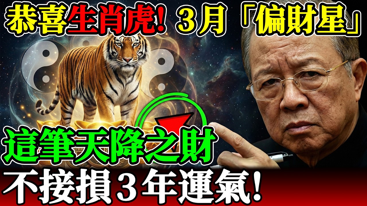 恭喜生肖虎！3月「偏財星」入命，這筆天降之財不接損三年運氣！ #易經 #曾仕強#易經 #曾仕強 #生肖虎 #偏財運 #國學智慧 #風水 #因果 #生肖運勢 #2026運勢