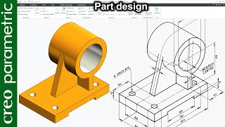 Creo part modeling tutorial Machine part16 in Creo Parametric