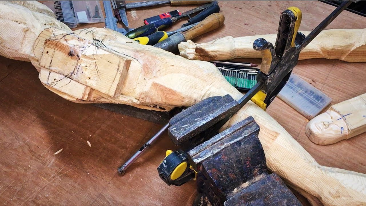 Crucifixion of Jesus wood carving power tools, PART 1 YouTube