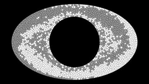 Granular flow in elliptical cylinder with rigid inclusion - Discrete Element Method (DEM)
