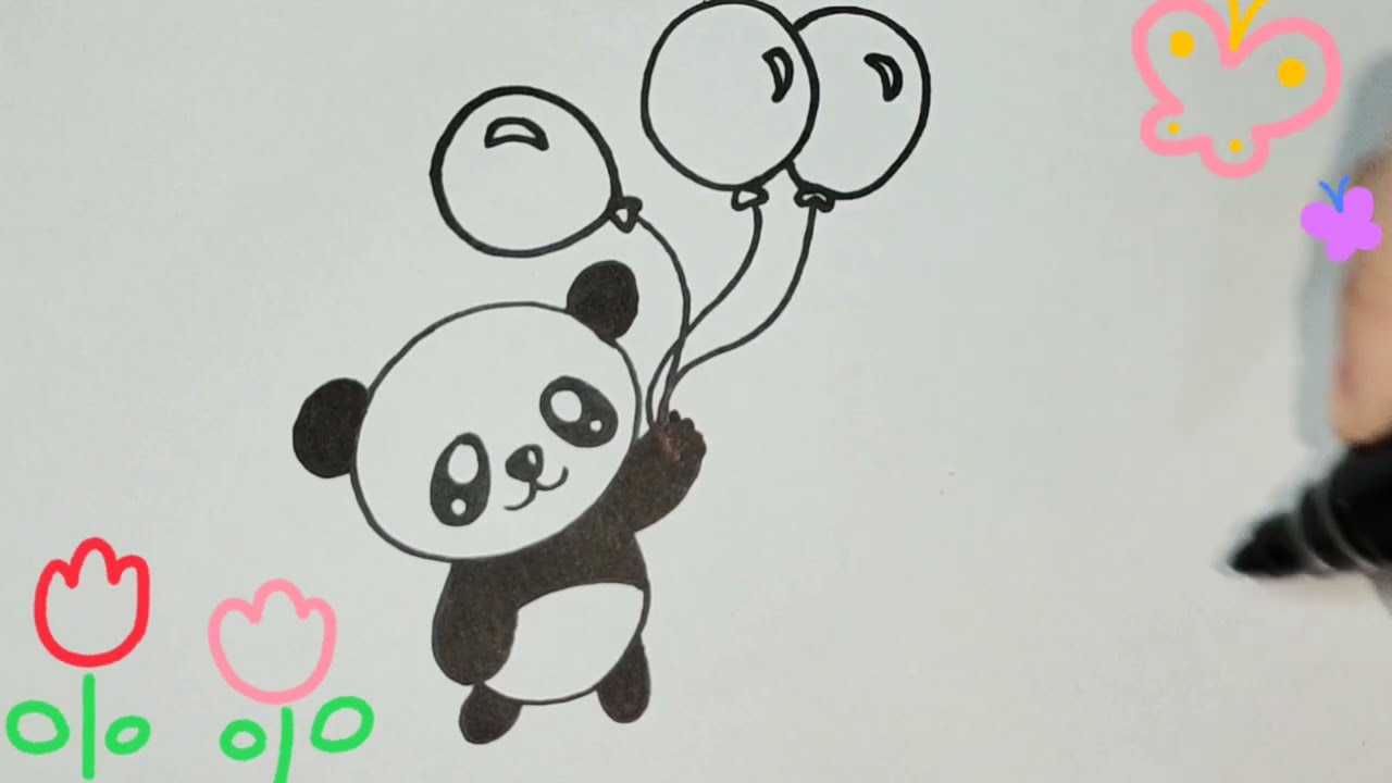 HOW TO DRAW A CUTE PANDA HOLDING A BALLOON