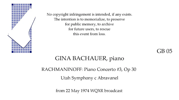 GINA BACHAUER 1974 broadcast  RACHMANINOFF Concert...