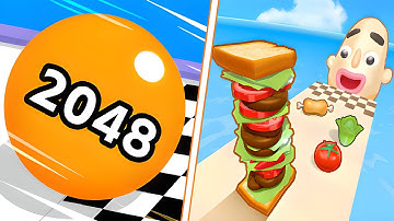 🔵💛 Sandwich Runner VS Ball Run 2048 All Levels Android iOS Gameplay Walkthrough 4K #52