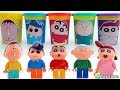 Crayon Shin-Chan blocks with Play-Doh Round Toy Box かすかべ防衛隊 get on the Kindergarten Bus 떡잎마을방범대