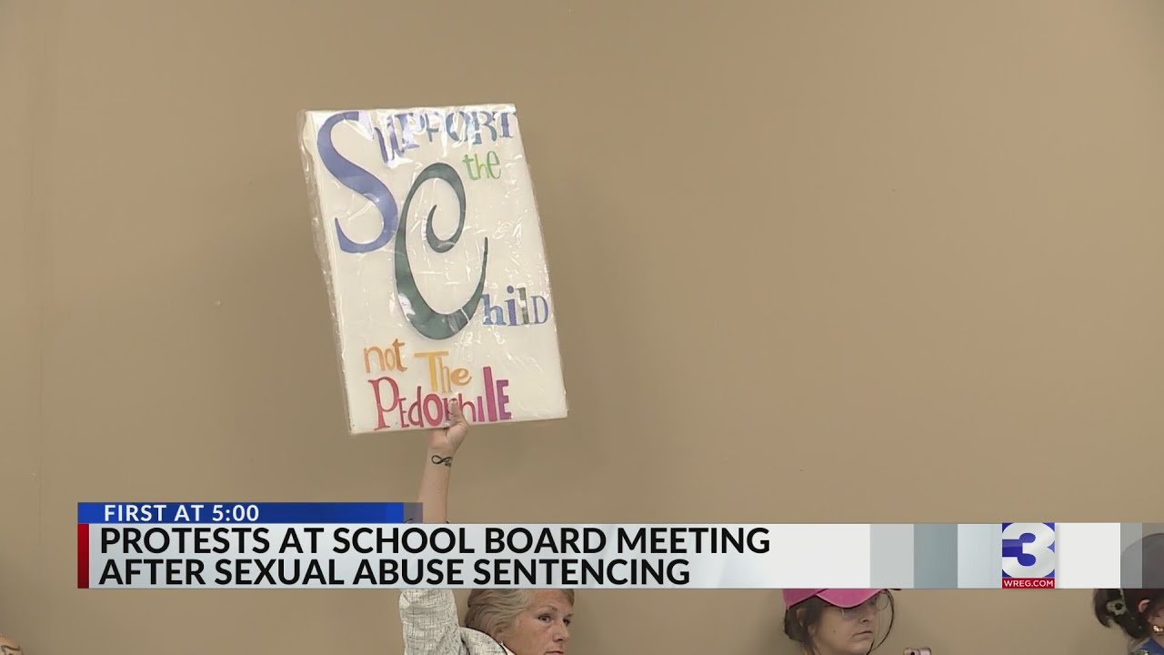 Protests at school board meeting after sexual abuse sentencing