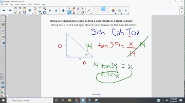 Using a trigonometry ratio to find a side length in a right triangle