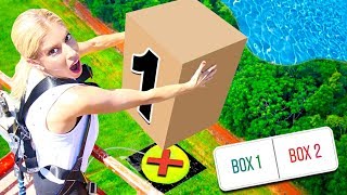 DONT Drop the Wrong MYSTERY BOX onto the Giant WATER BALLOON from 45FT! (you decide)