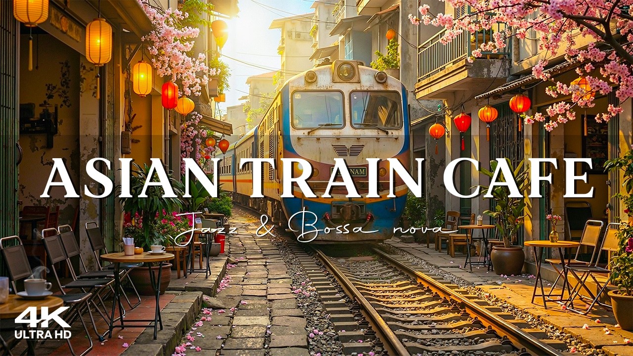 Sunny Train Street Café in Asia 🚆 Relaxing Jazz & Bossa Nova Music 🌸 Cozy Spring Coffee Ambience