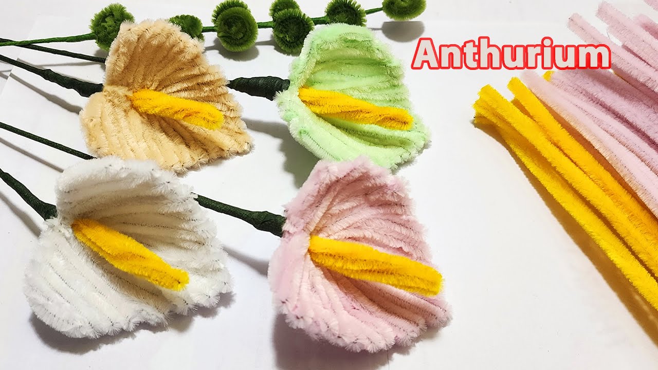 How to make Anthurium pipe cleaner | Chenille wire flowers by handcraft sreyneang