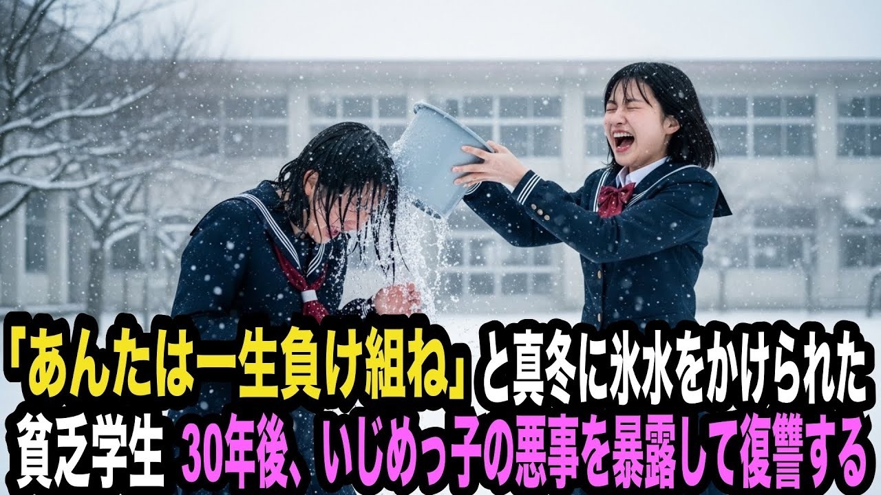 「あんたは一生負け組ね」と真冬に氷水をかけられた貧乏学生。30年後、いじめっ子の悪事を暴露して復讐する