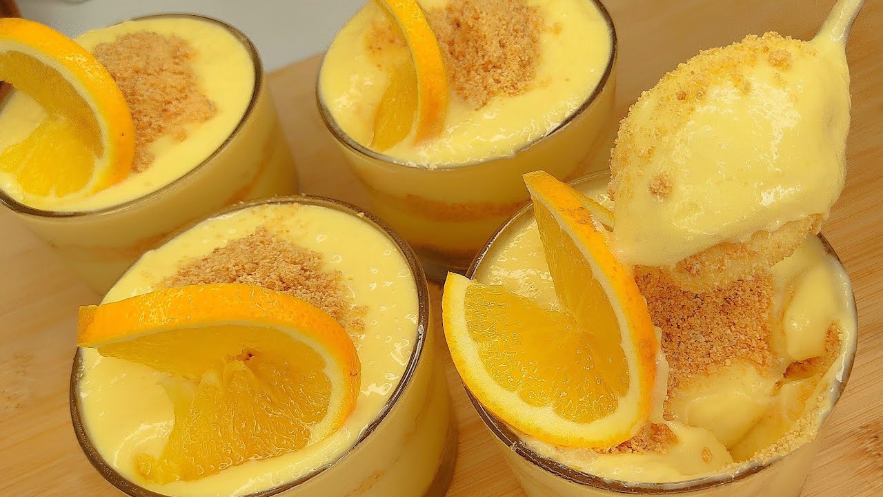 Апельсиновый десерт в самом разгаре! 🍊 Охладитесь этим кремовым десертом без яиц — лёгким, просты...