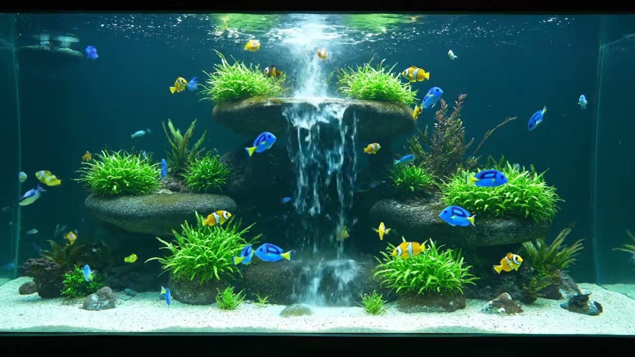 Elegant Stone Aquarium with Waterfall — 2 Hours of Natural Harmony & Calm