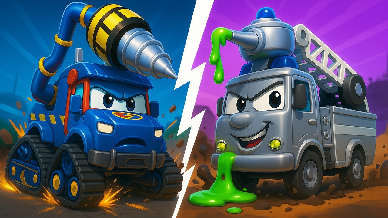 Super Taladro vs. Camión Bombero Robot ¿Quién es más fuerte? | Carros de Rescate para Niños