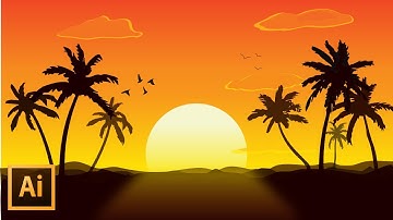 Sunset scenery vector Illustration I Adobe Illustrator I Tutorial
