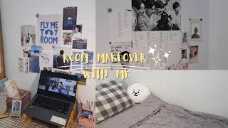 SMALL ROOM MAKEOVER🎨 - wall decor; desk setup; BTS Theme💜