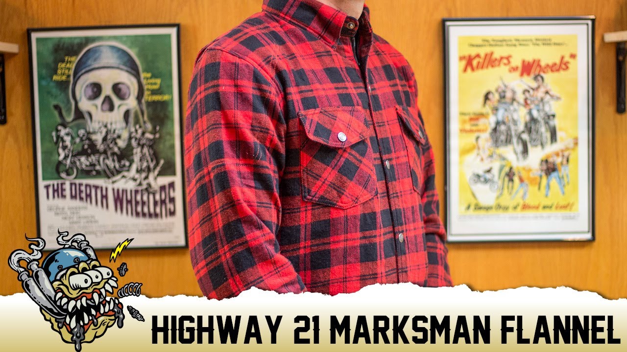 Highway 21 Marksman Mens Motorcycle Long Sleeve Flannel Shirt W/CE Armors/PE Back Armor Black/Grey Size Small 