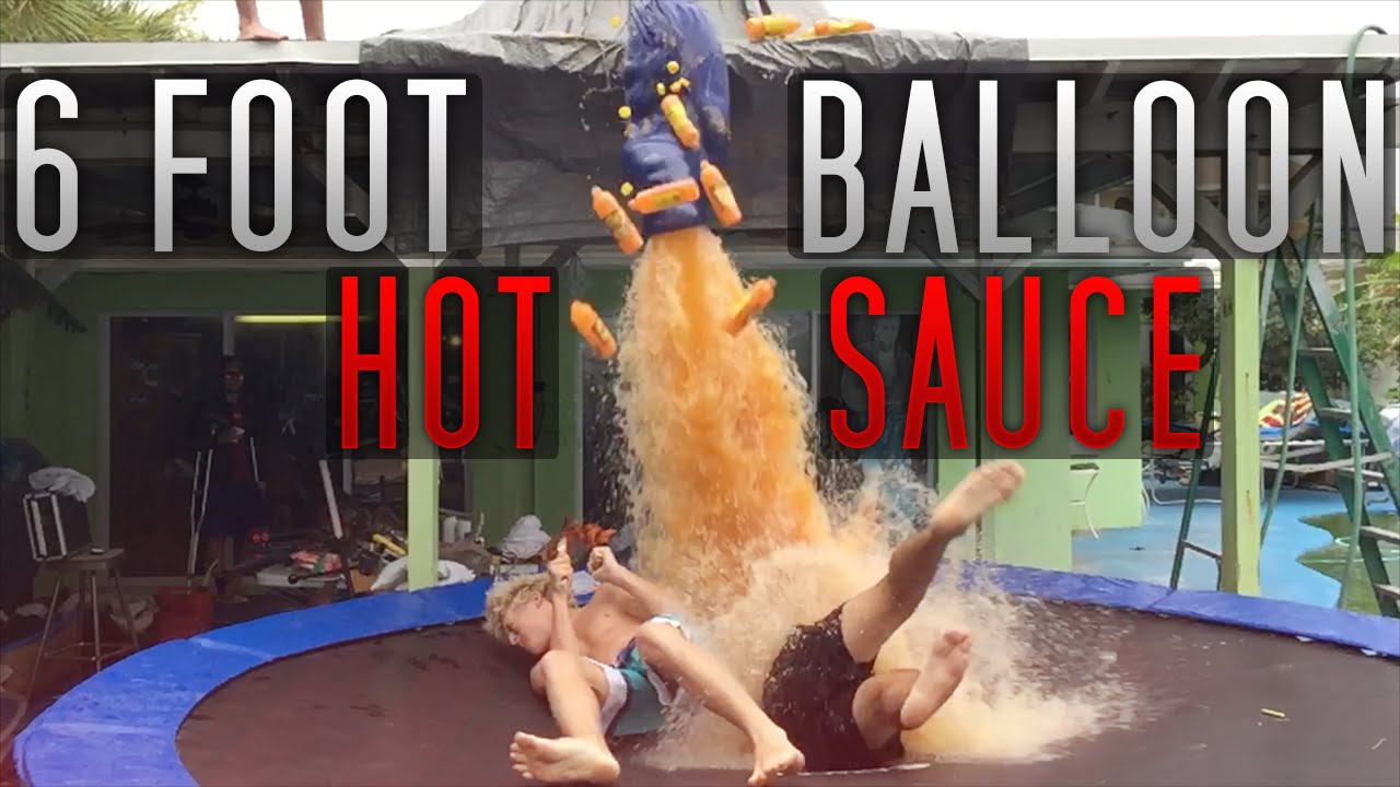 6 FOOT HOT SAUCE BALLOON vs TRAMPOLINE