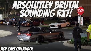 BRUTAL SOUNDING RX7 LEAVING ACE CAFE JDM CAR MEET!!